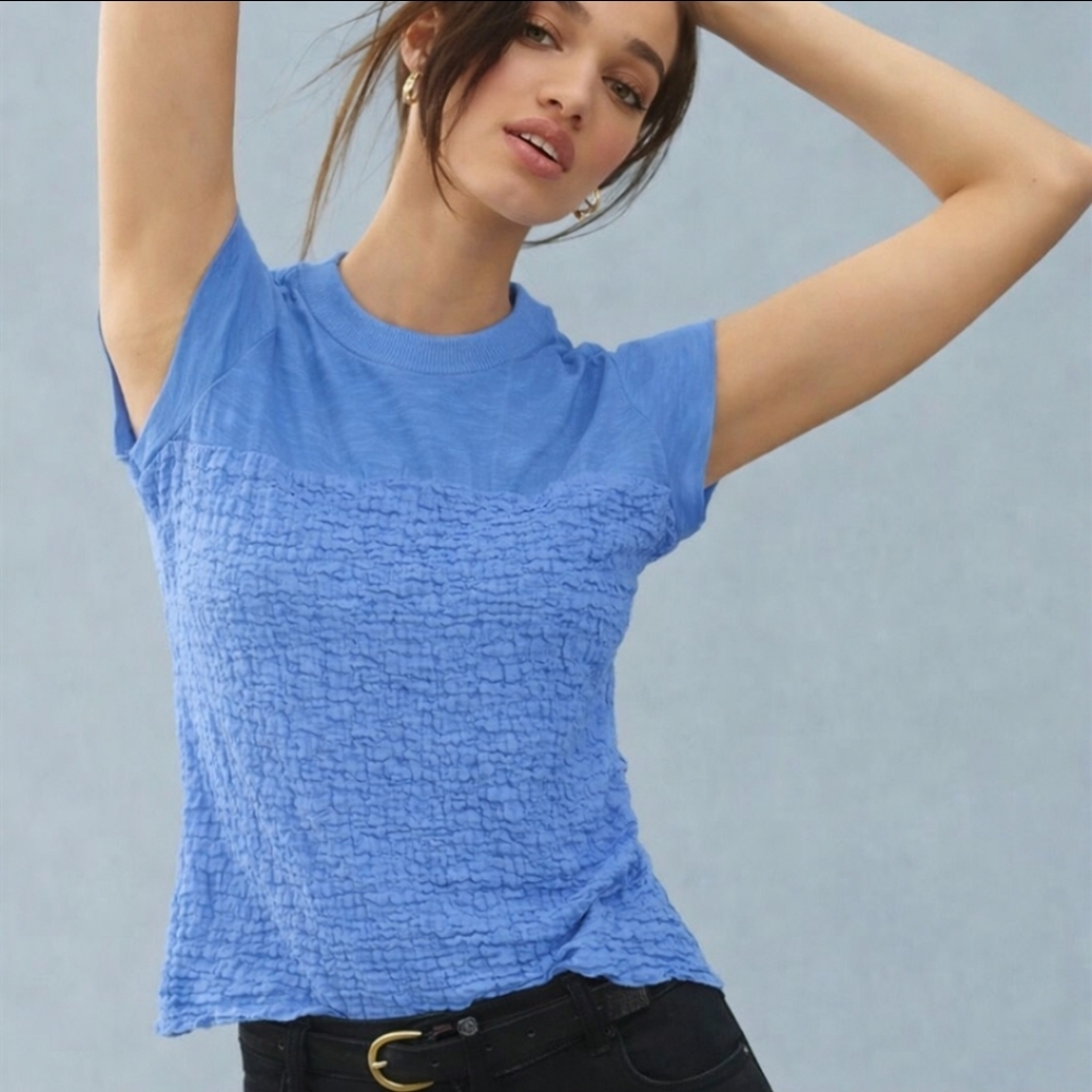 Maeve Blue Smocked Cap Sleeve Top